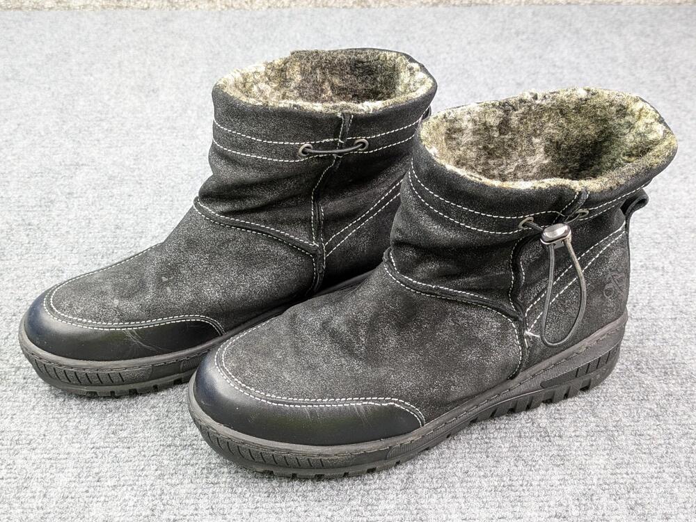 OTBT Boots Womens 8 Black Fanfare Leather Lined Snow Vibram Ice Spikes OC System